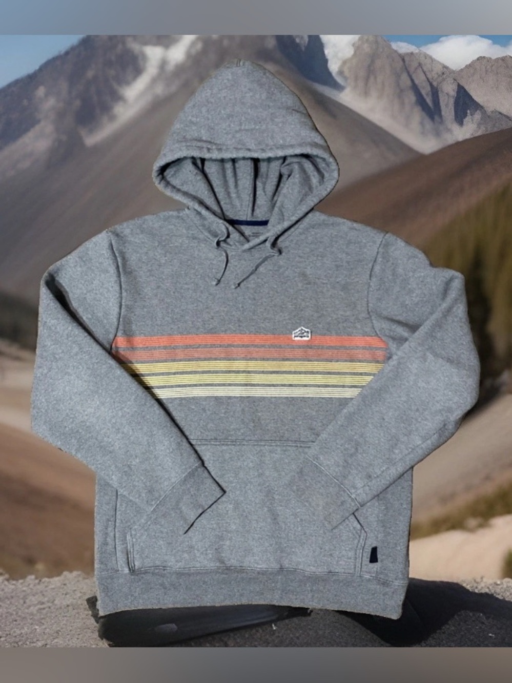 Patagonia Hoodie Mens Gray Line Logo Ridge Stripe Uprisal Hoody Size M